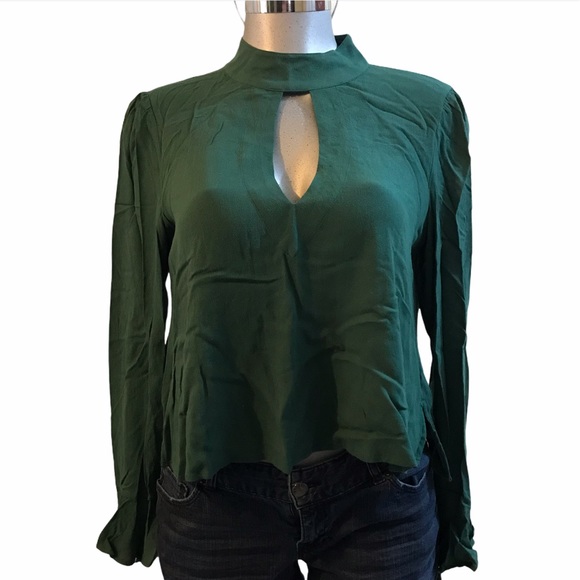 Bell Sleeve Fairy Blouse Top Mock Neck Lightweight Fairycore Keyhole Back Forest - Picture 2 of 10